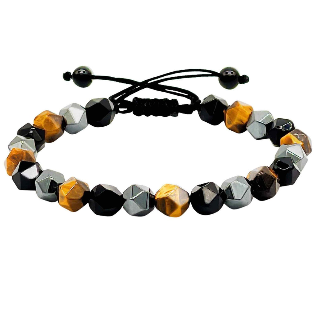 Bratara de tripla protectie lucrata manual din piatra fatetata naturala - Hematita, ochi de tigru si obsidian negru 8mm - Cadouri spirituale pentru curaj