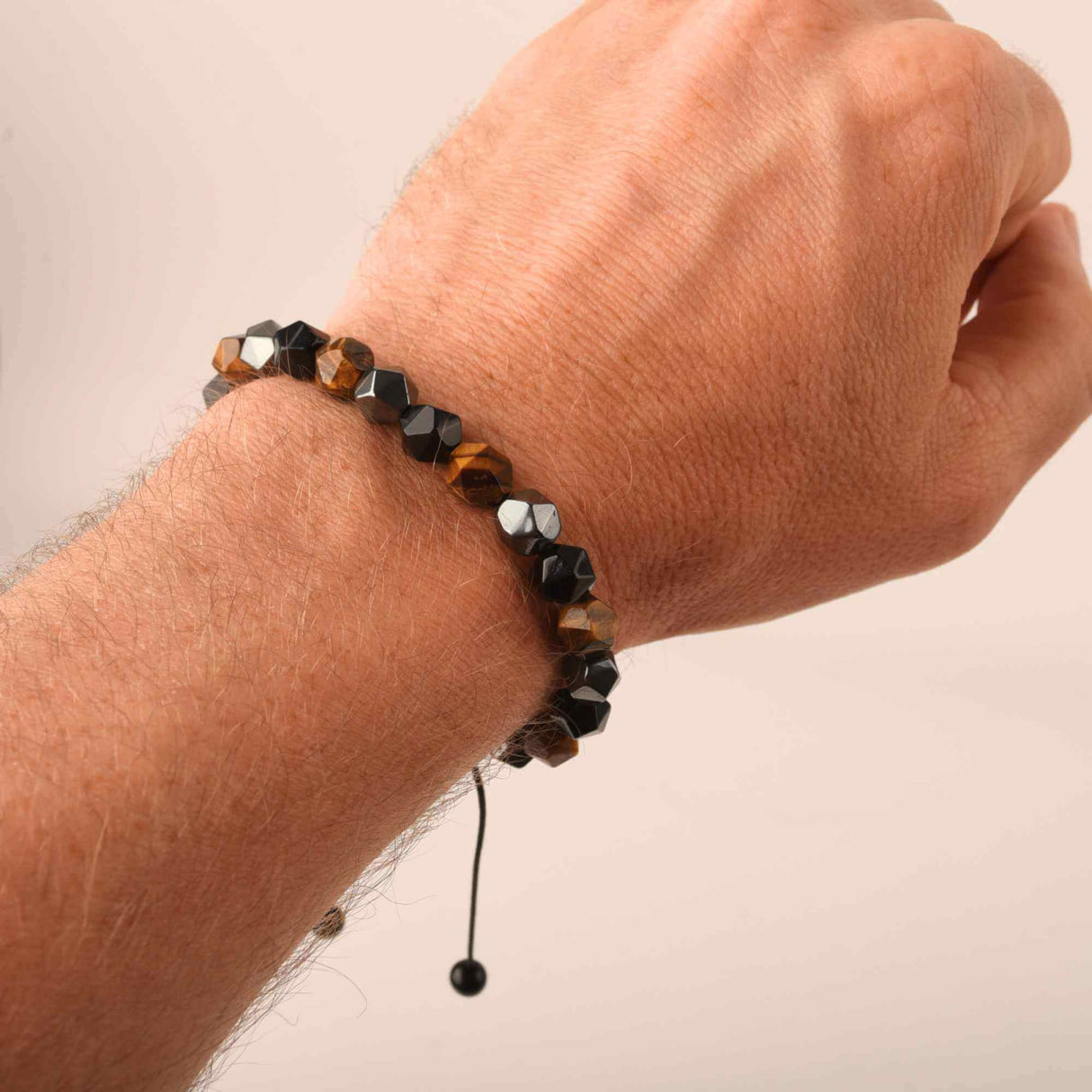 Bratara de tripla protectie lucrata manual din piatra fatetata naturala - Hematita, ochi de tigru si obsidian negru 8mm - Cadouri spirituale pentru curaj