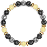 Bratara Feng Shui cu cristale naturale de citrin, hematita si obisidian negru de 8 mm - Generator de bogatie si atractie norocoasa a banilor, prosperitate