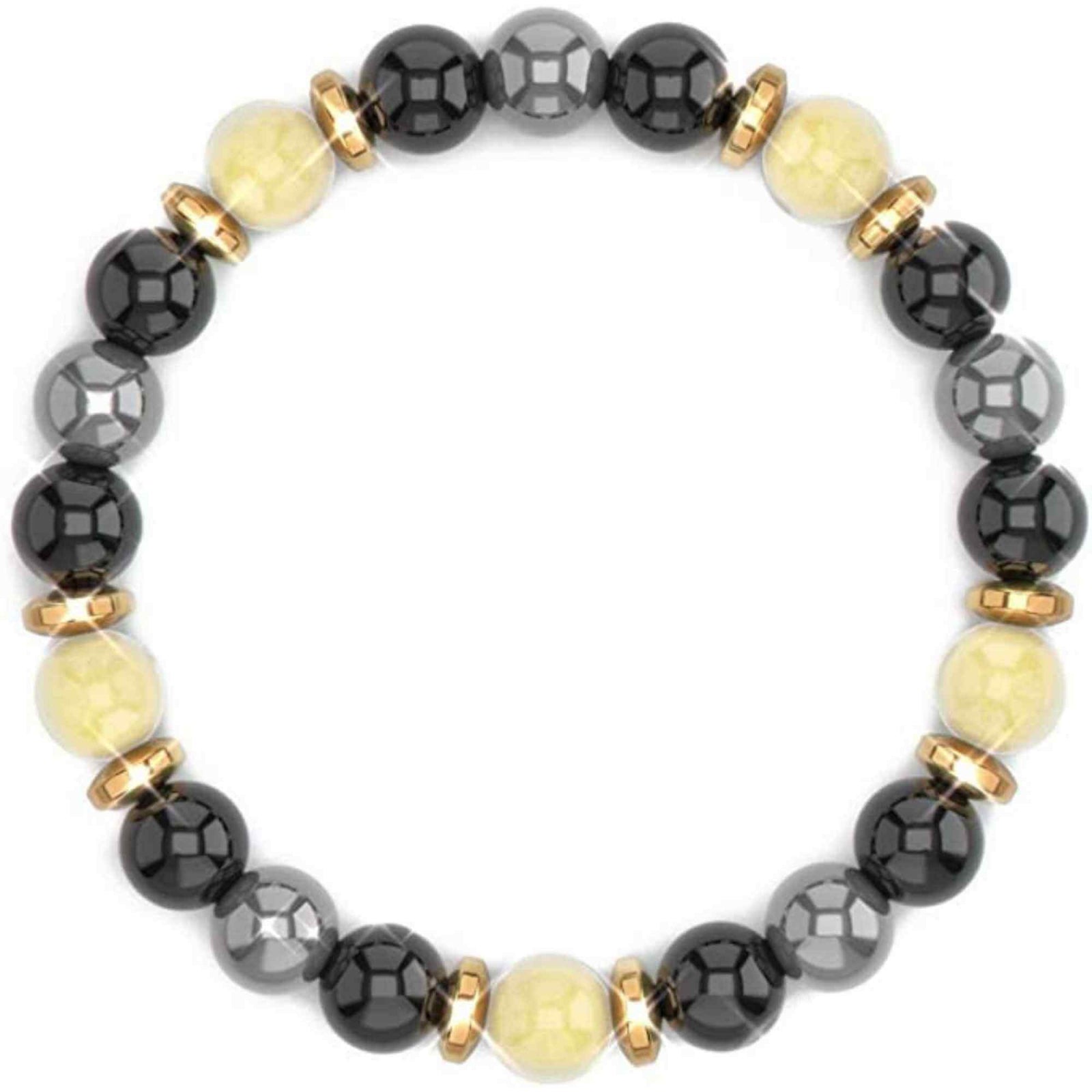 Bratara Feng Shui cu cristale naturale de citrin, hematita si obisidian negru de 8 mm - Generator de bogatie si atractie norocoasa a banilor, prosperitate