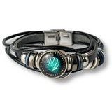 Bratara Zodiacala ajustabila din Piele Sintetica cu Cabochon Rotund – Simbol Astrologic Personalizat pentru Energie si Identitate Astrala