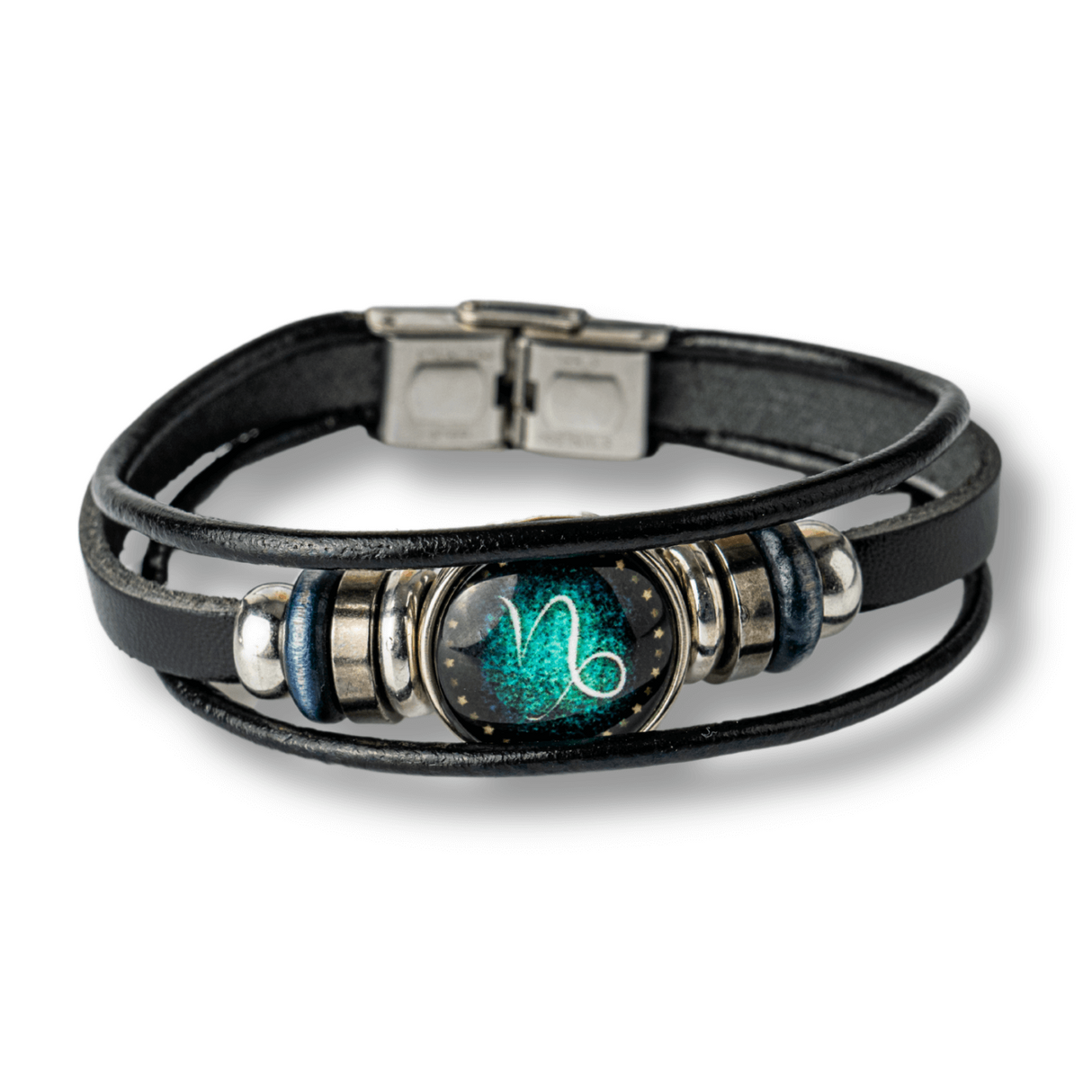 Bratara Zodiacala ajustabila din Piele Sintetica cu Cabochon Rotund – Simbol Astrologic Personalizat pentru Energie si Identitate Astrala