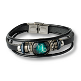 Bratara Zodiacala ajustabila din Piele Sintetica cu Cabochon Rotund – Simbol Astrologic Personalizat pentru Energie si Identitate Astrala