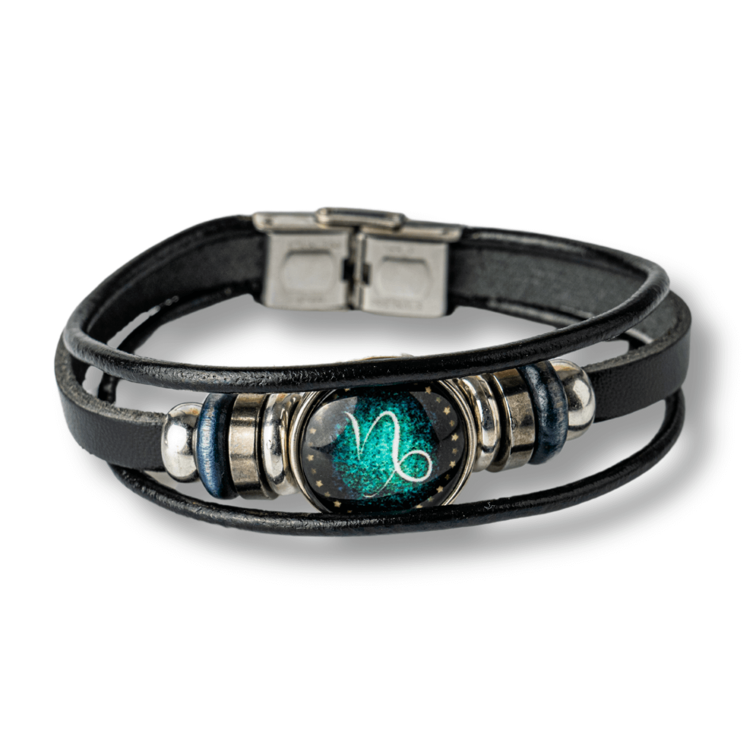 Bratara Zodiacala ajustabila din Piele Sintetica cu Cabochon Rotund – Simbol Astrologic Personalizat pentru Energie si Identitate Astrala