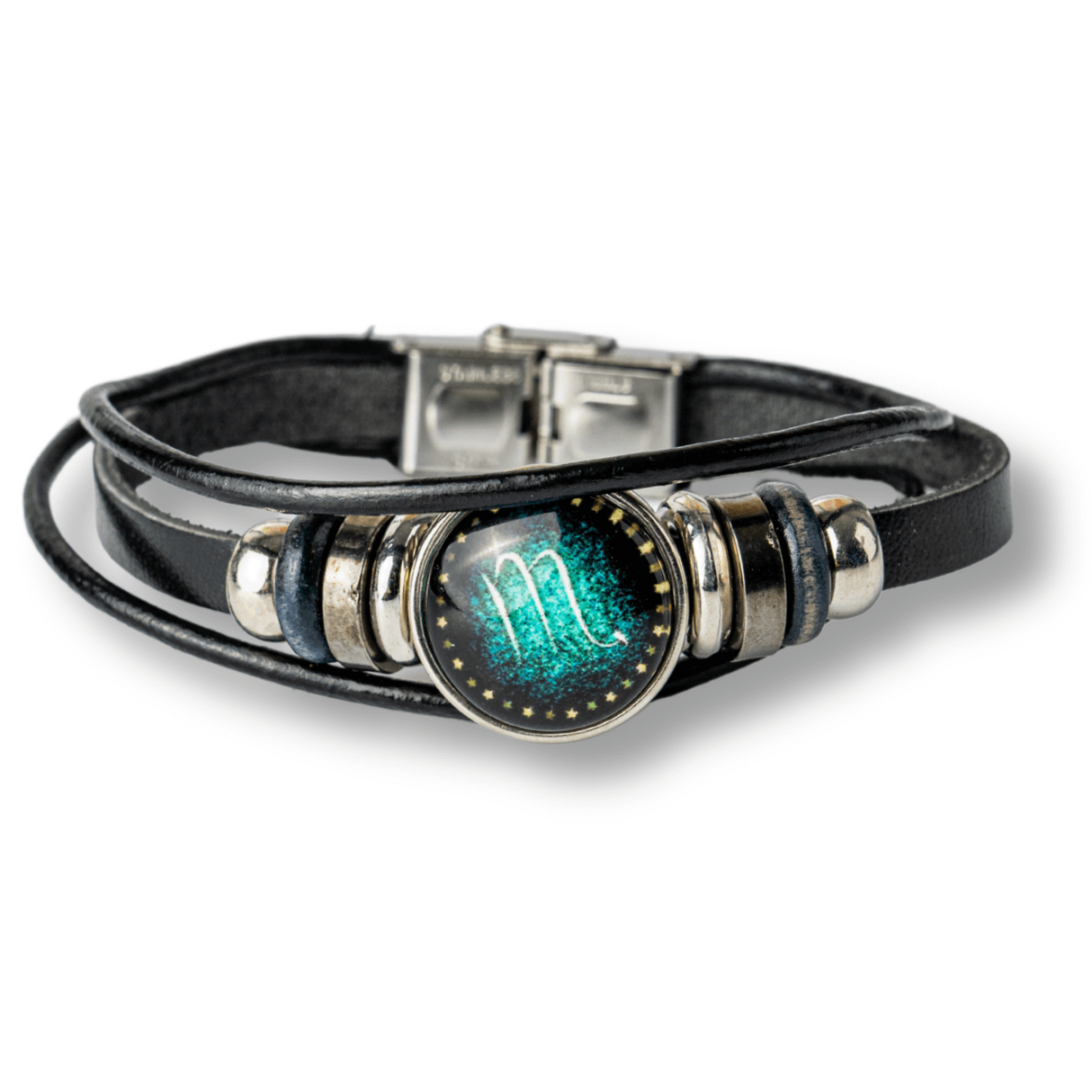 Bratara Zodiacala ajustabila din Piele Sintetica cu Cabochon Rotund – Simbol Astrologic Personalizat pentru Energie si Identitate Astrala