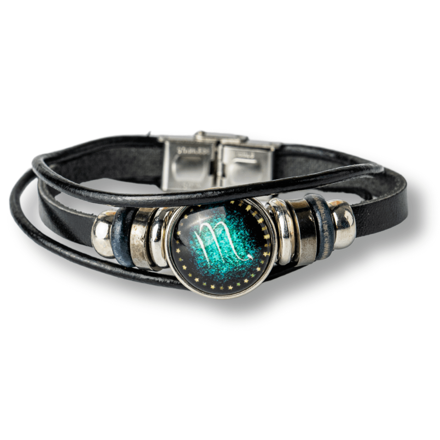 Bratara Zodiacala ajustabila din Piele Sintetica cu Cabochon Rotund – Simbol Astrologic Personalizat pentru Energie si Identitate Astrala