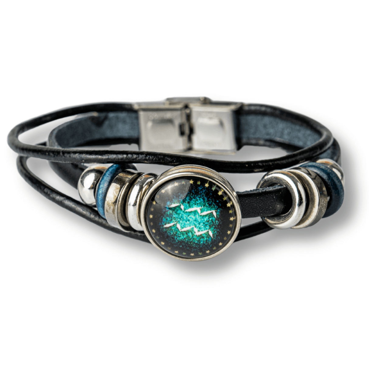Bratara Zodiacala ajustabila din Piele Sintetica cu Cabochon Rotund – Simbol Astrologic Personalizat pentru Energie si Identitate Astrala