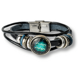 Bratara Zodiacala ajustabila din Piele Sintetica cu Cabochon Rotund – Simbol Astrologic Personalizat pentru Energie si Identitate Astrala