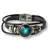 Bratara Zodiacala ajustabila din Piele Sintetica cu Cabochon Rotund – Simbol Astrologic Personalizat pentru Energie si Identitate Astrala
