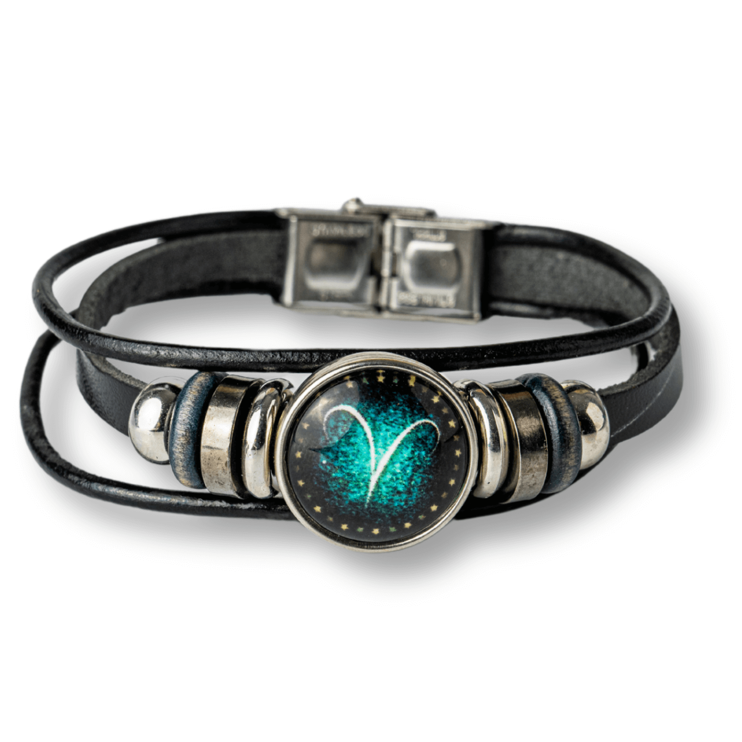 Bratara Zodiacala ajustabila din Piele Sintetica cu Cabochon Rotund – Simbol Astrologic Personalizat pentru Energie si Identitate Astrala