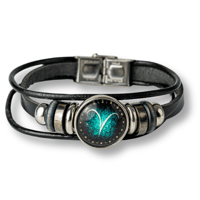 Bratara Zodiacala ajustabila din Piele Sintetica cu Cabochon Rotund – Simbol Astrologic Personalizat pentru Energie si Identitate Astrala