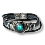 Bratara Zodiacala ajustabila din Piele Sintetica cu Cabochon Rotund – Simbol Astrologic Personalizat pentru Energie si Identitate Astrala