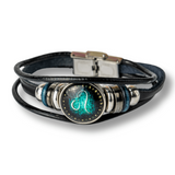 Bratara Zodiacala ajustabila din Piele Sintetica cu Cabochon Rotund – Simbol Astrologic Personalizat pentru Energie si Identitate Astrala
