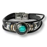 Bratara Zodiacala ajustabila din Piele Sintetica cu Cabochon Rotund – Simbol Astrologic Personalizat pentru Energie si Identitate Astrala