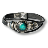 Bratara Zodiacala ajustabila din Piele Sintetica cu Cabochon Rotund – Simbol Astrologic Personalizat pentru Energie si Identitate Astrala