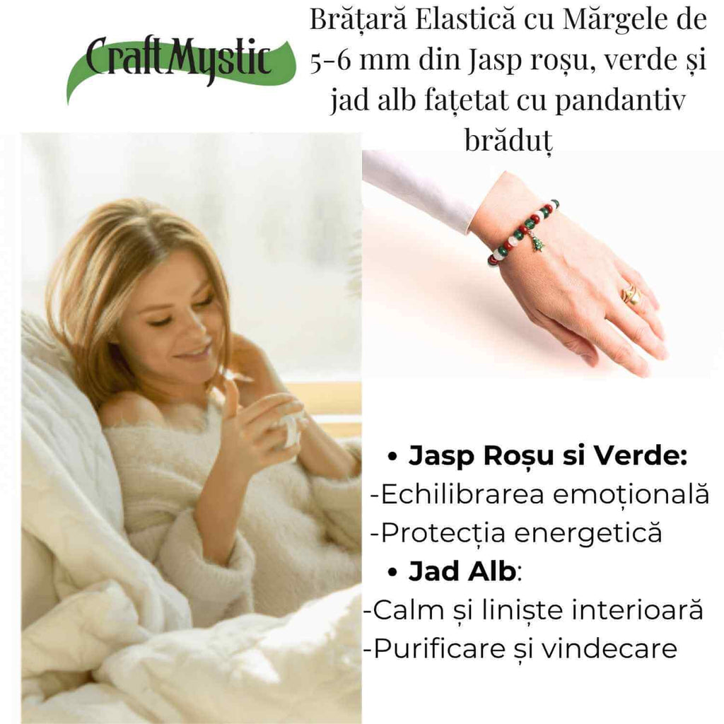 Bratara Jasp Rosu, Verde si Jad Alb – Echilibru si Protectie