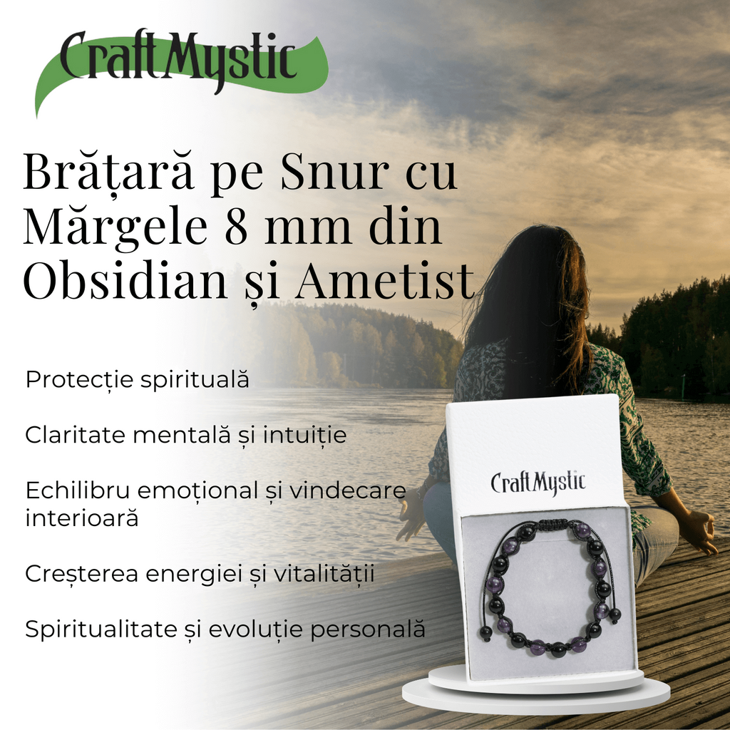 Bratara Reglabila cu Obsidian si Ametist 8mm