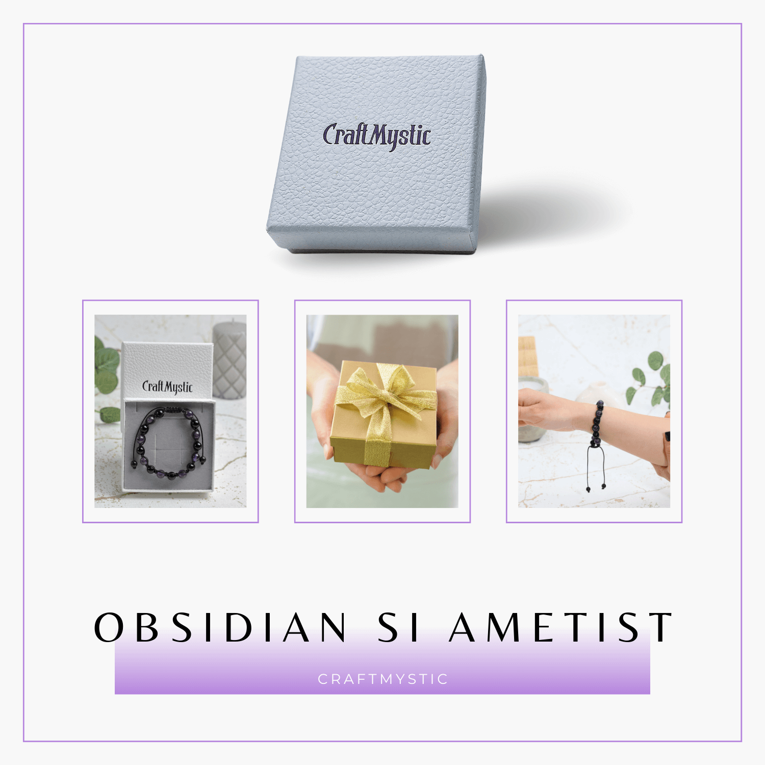 Bratara Reglabila cu Obsidian si Ametist 8mm