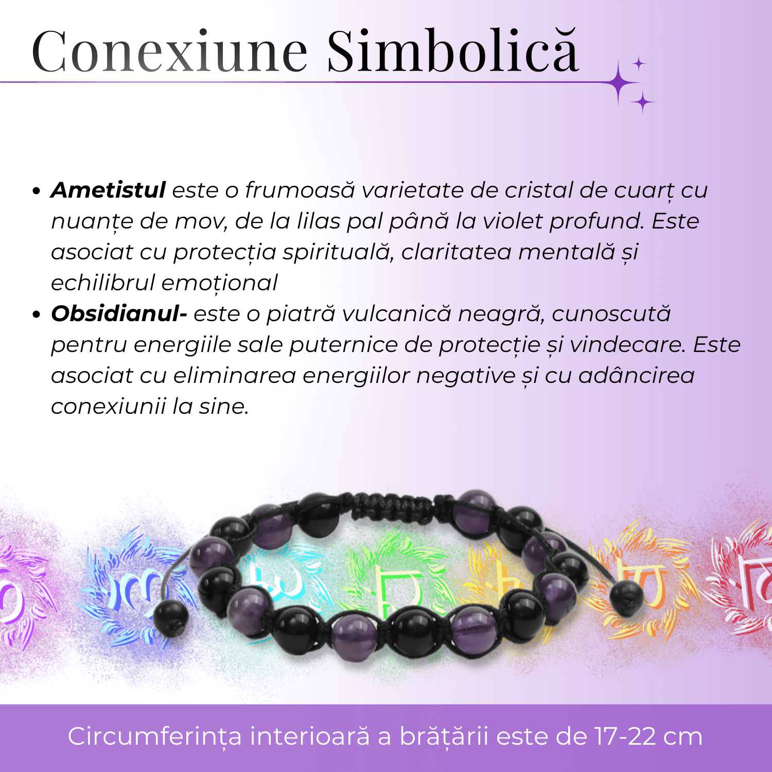 Bratara Reglabila cu Obsidian si Ametist 8mm