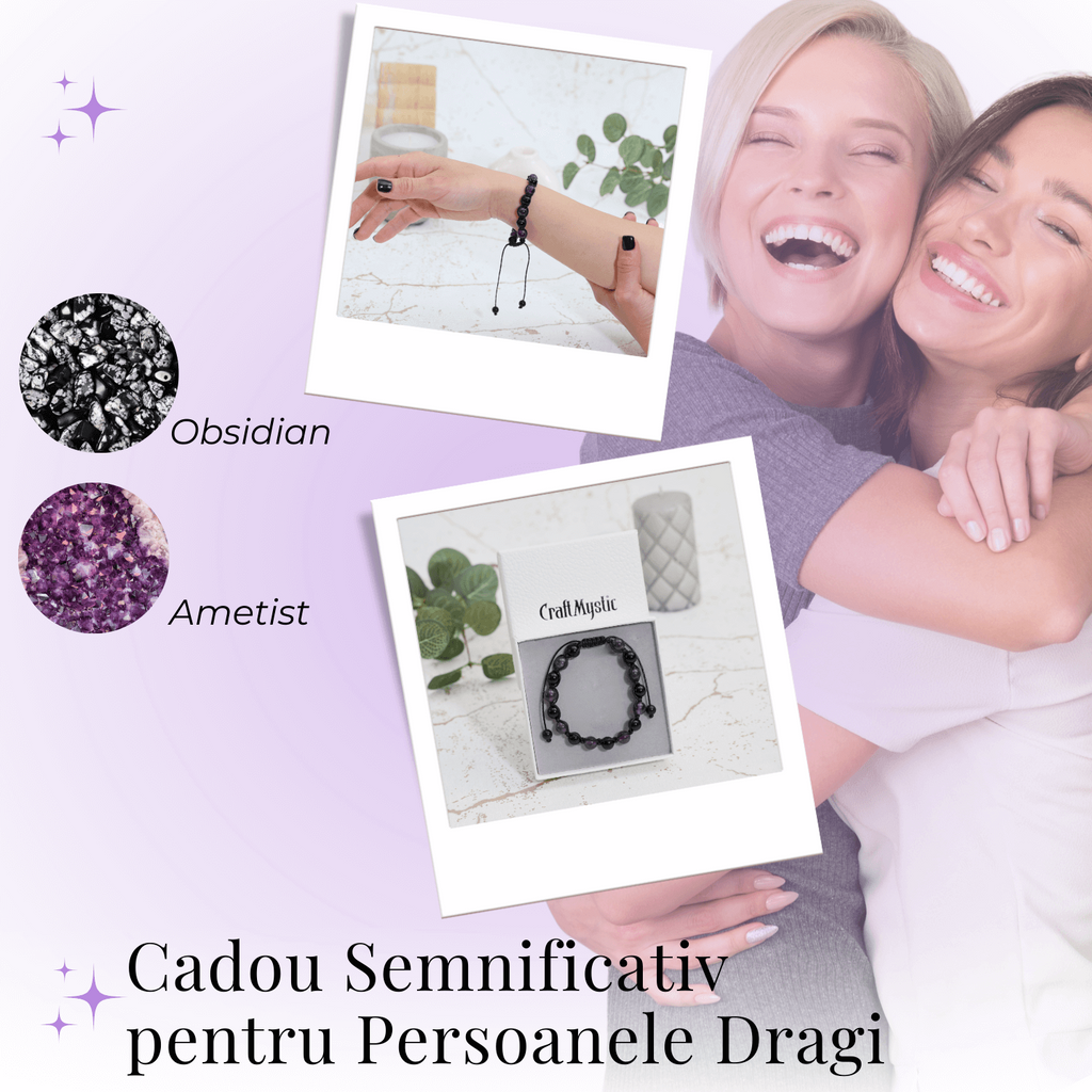 Bratara Reglabila cu Obsidian si Ametist 8mm
