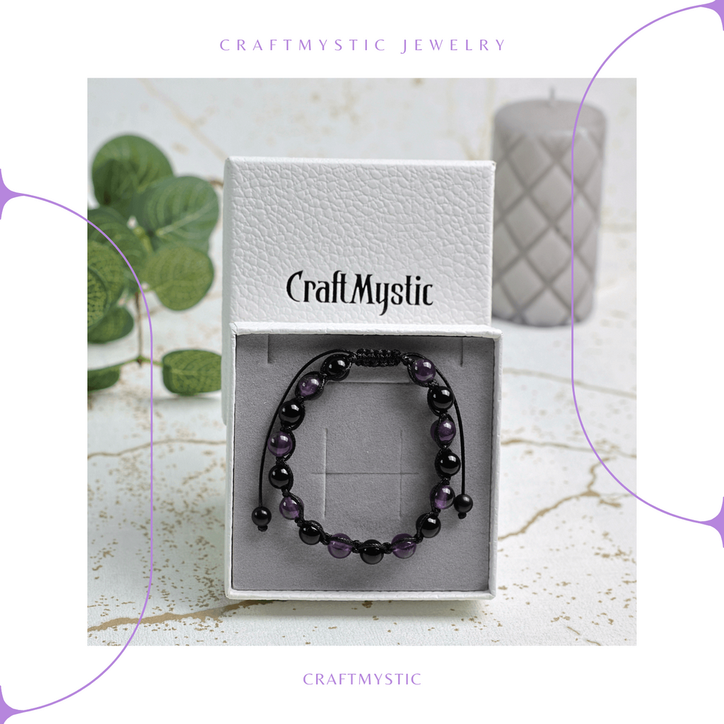 Bratara Reglabila cu Obsidian si Ametist 8mm