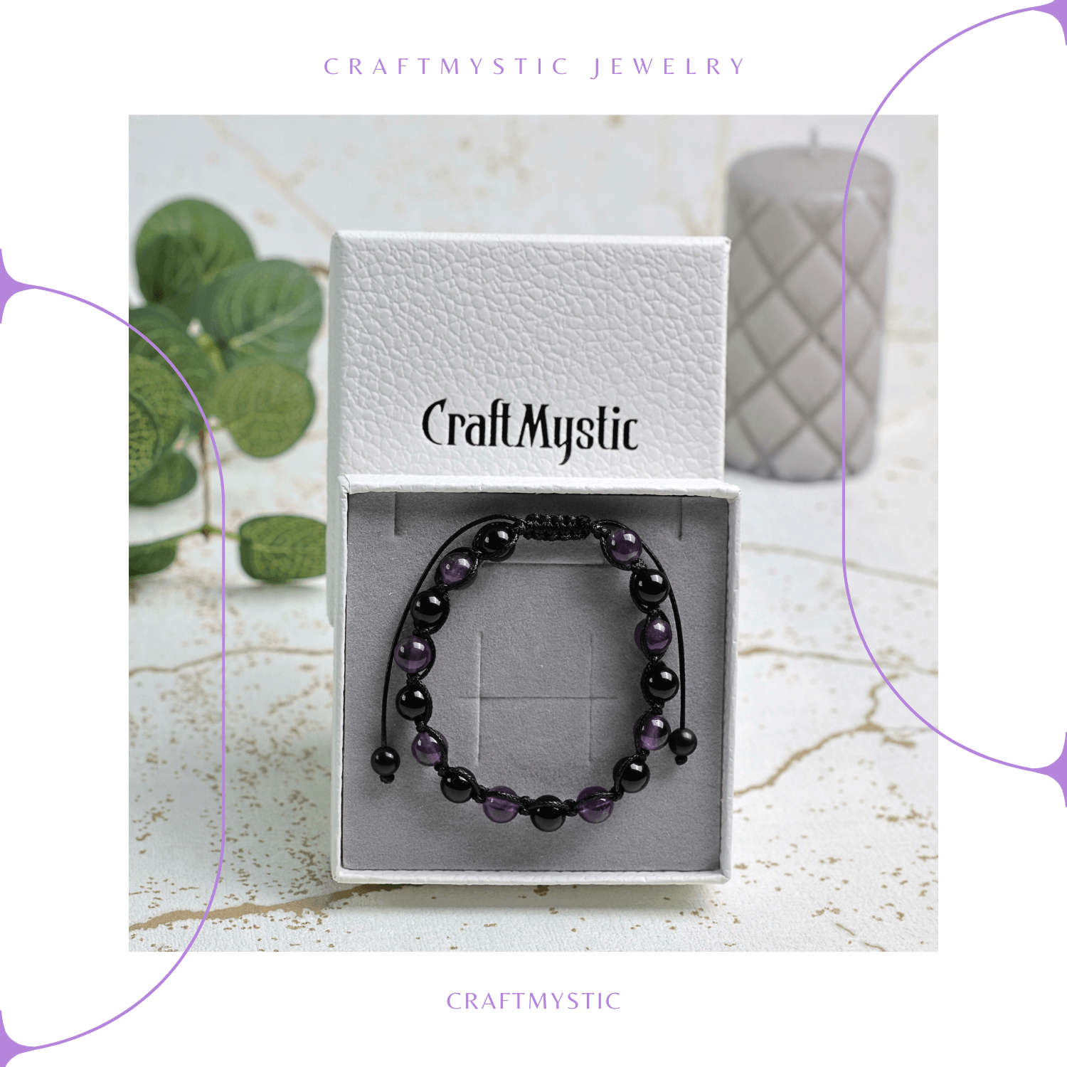 Bratara Reglabila cu Obsidian si Ametist 8mm