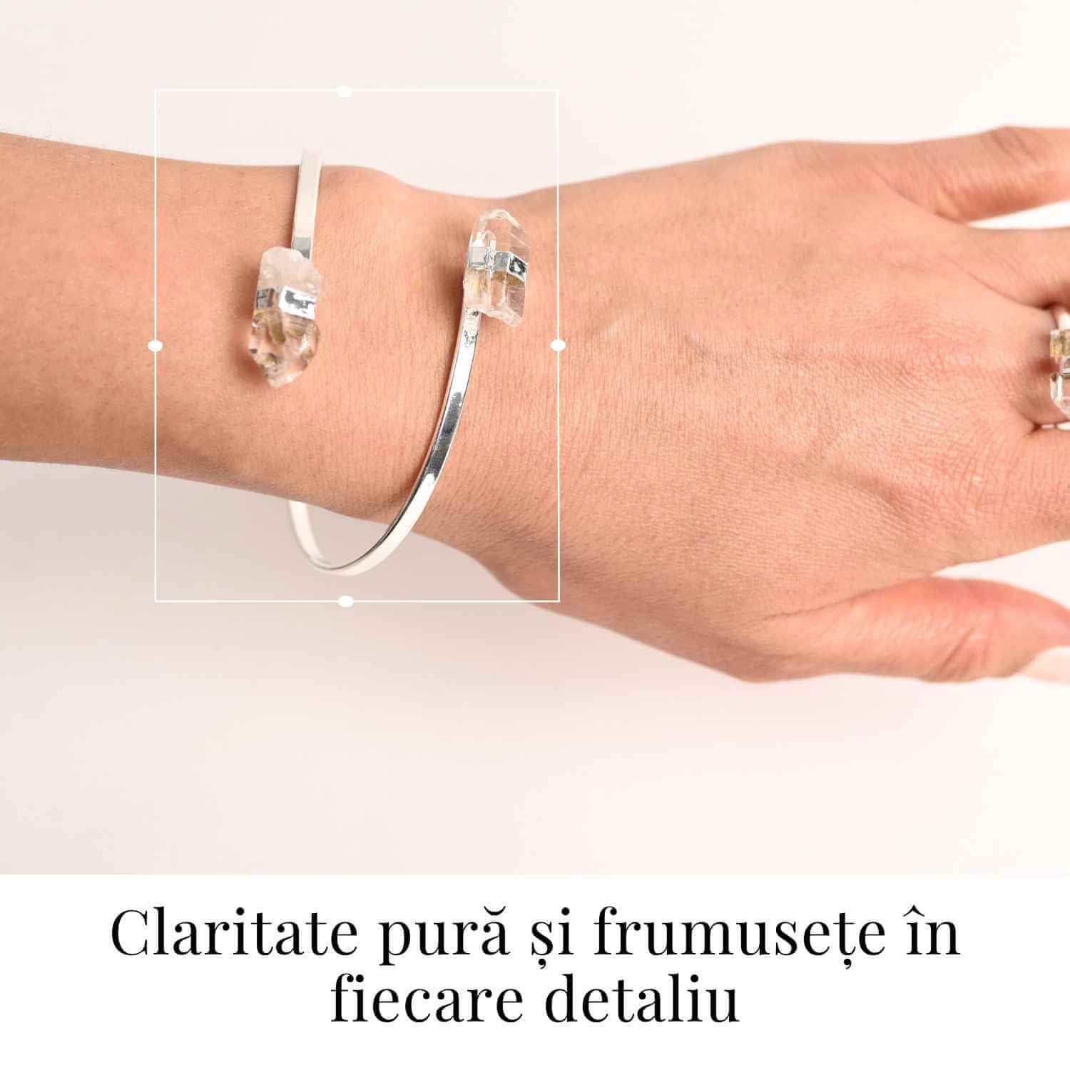 Bratara Metalica Argintie cu Dublu Cristal de Stanca, Claritate si Energie