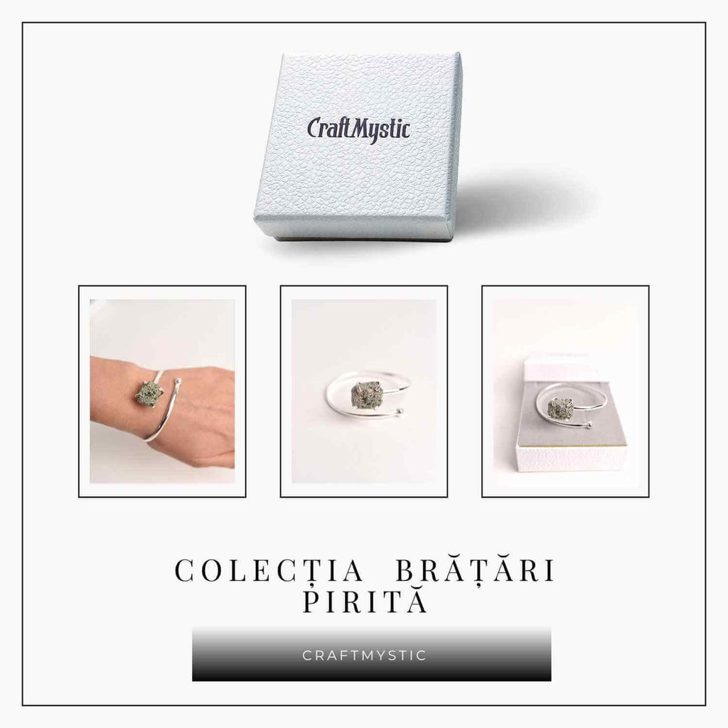 Bratara Metalica Argintie cu Piatra de Pirita, Eleganta si Prosperitate