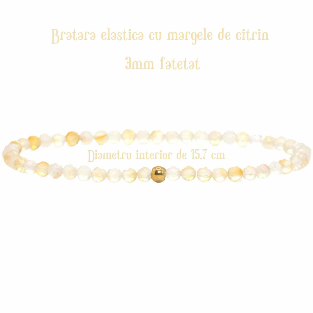 Bratara Eleganta cu Margele 3mm Citrin Fateta cu Bila Stralucitoare Pentru Incredere in sine, Revigorare