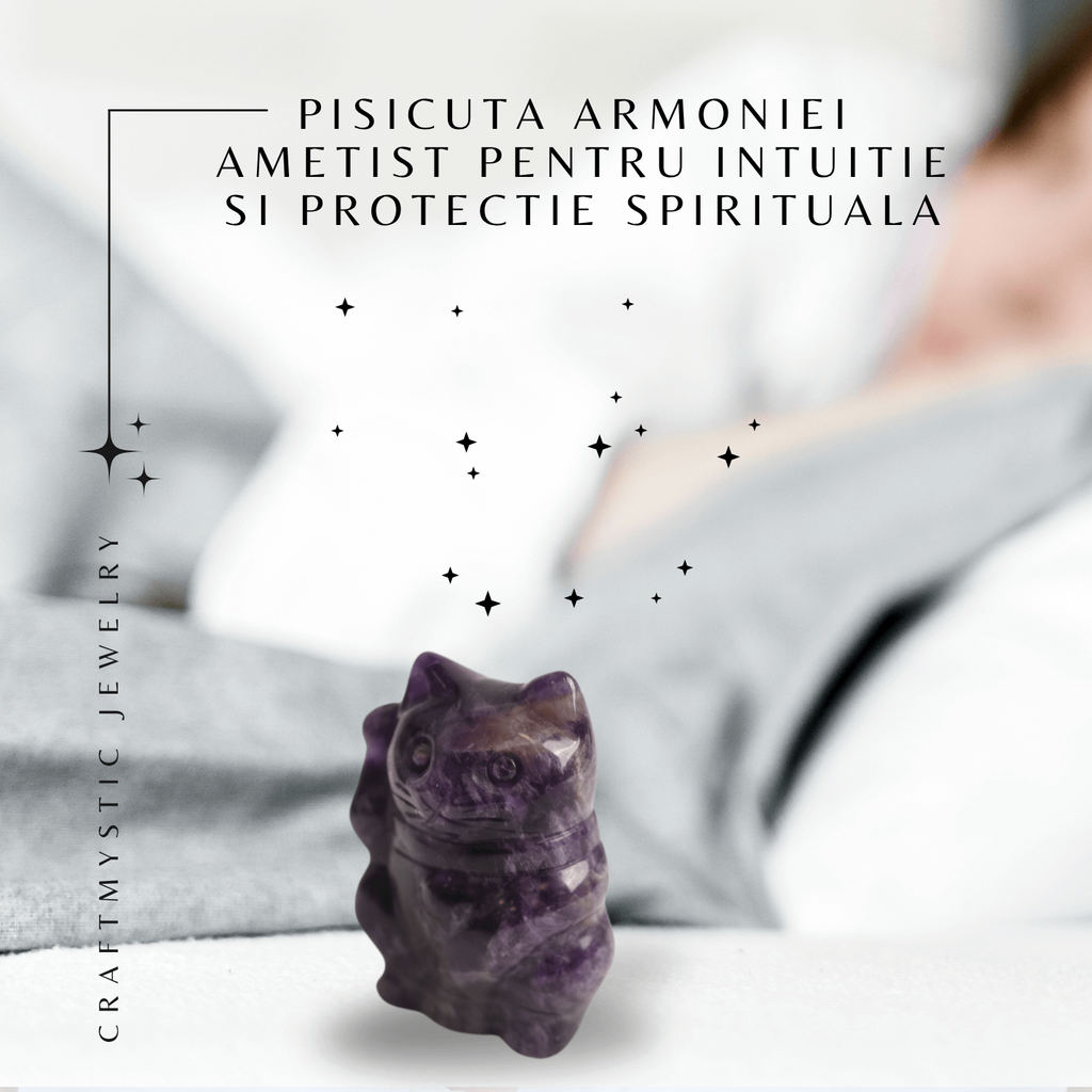 Pisicuta armoniei – Ametist pentru Intuitie si Protectie Spirituala 5 cm inaltime