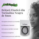 Bratara Elastica cu Margele de Turmalina Neagra de 8mm – Protectie si Echilibru