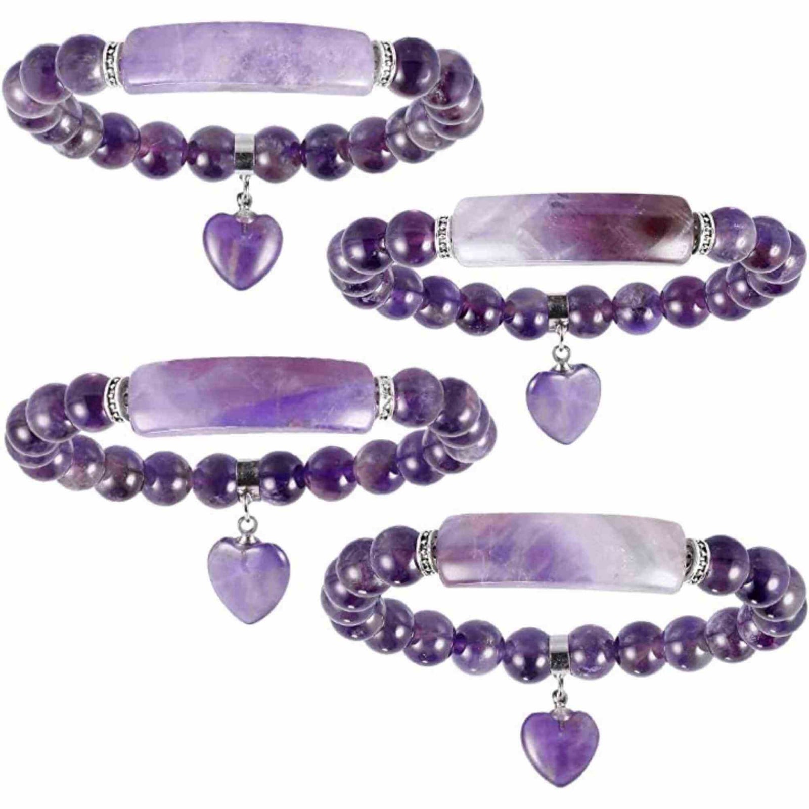 Bratara zen cu pietre semipretioase Ametist si pandantiv scluptat in forma de inima - bratara feng shui pentru meditatie, liniste, echilibru