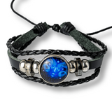 Bratara Zodiacala ajustabila din Piele Sintetica cu Cabochon Rotund – Simbol Astrologic Personalizat pentru Energie si Identitate Astrala