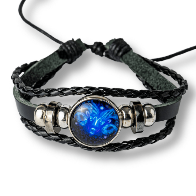 Bratara Zodiacala ajustabila din Piele Sintetica cu Cabochon Rotund – Simbol Astrologic Personalizat pentru Energie si Identitate Astrala