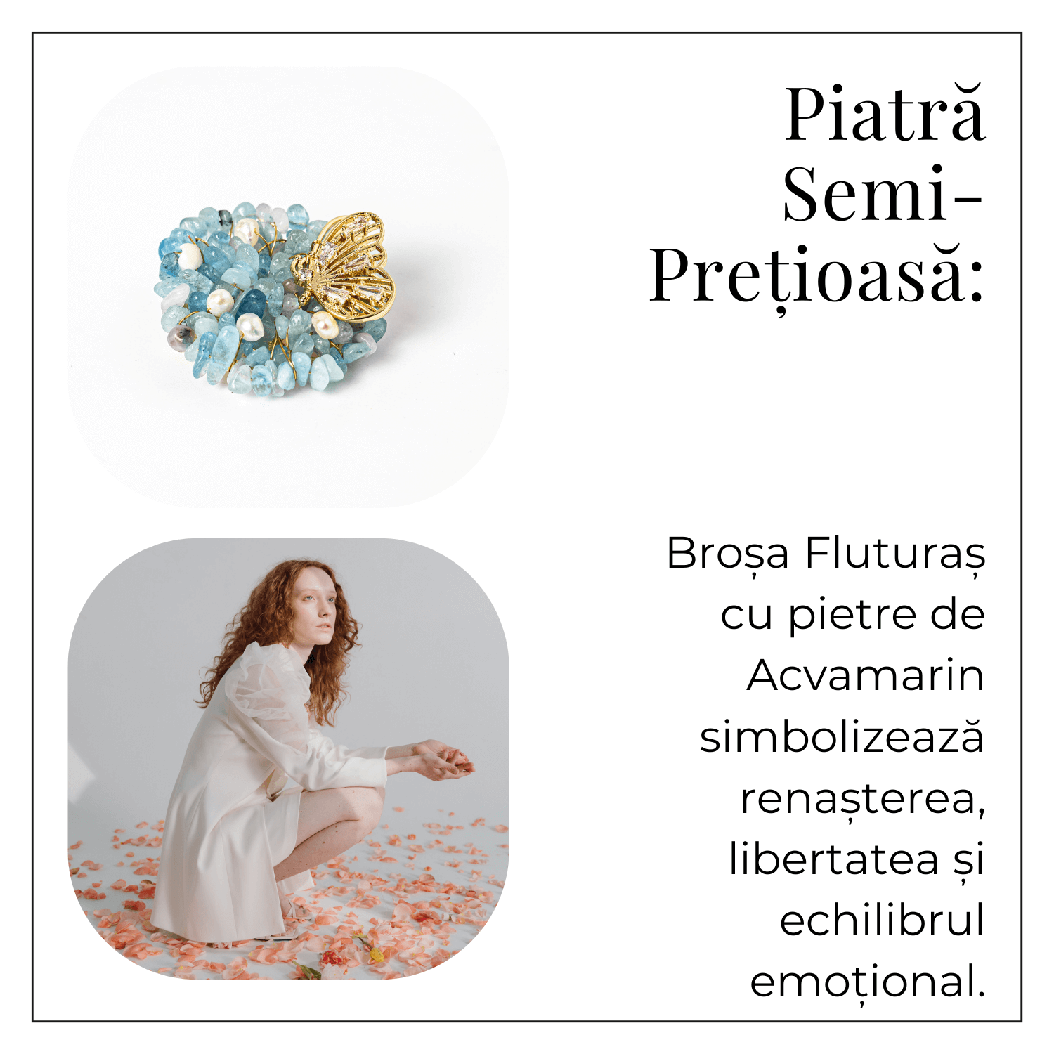 Brosa Fluture din Aliaj si Pietre Naturale de Acvamarin