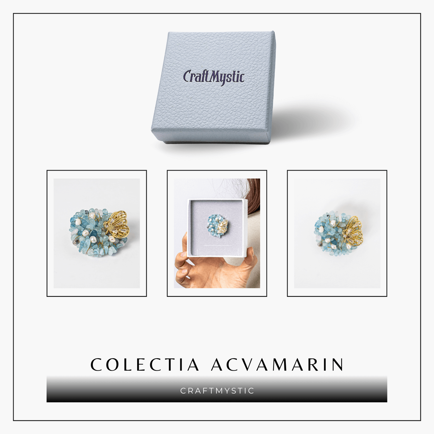 Brosa Fluture din Aliaj si Pietre Naturale de Acvamarin