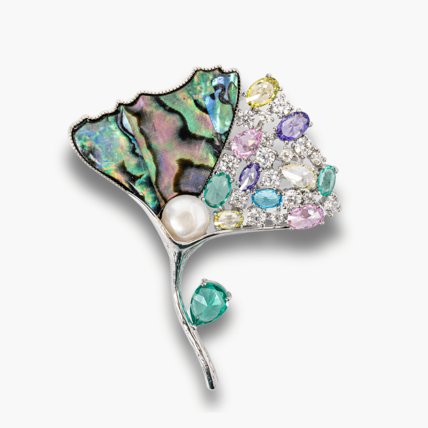 Brosa Scoica Abalone cu Perla Naturala si Zirconia