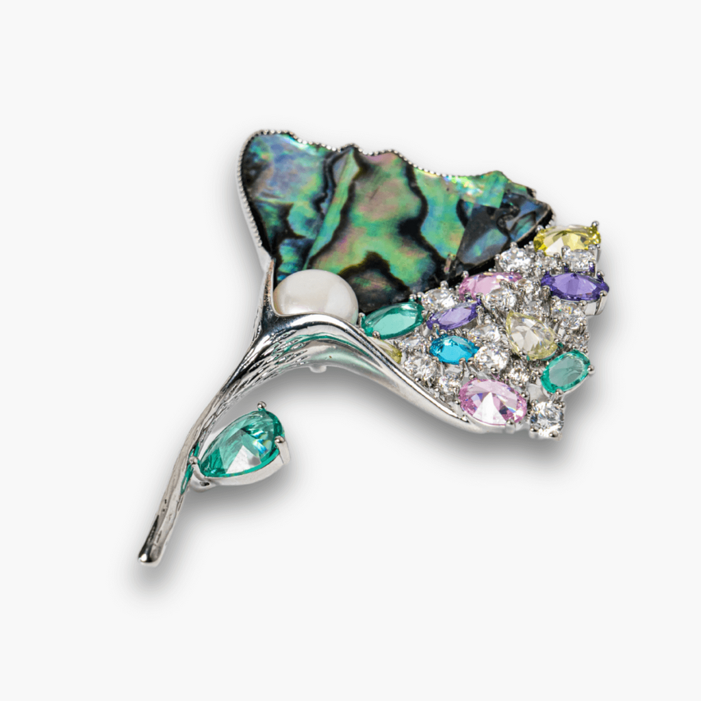 Brosa Scoica Abalone cu Perla Naturala si Zirconia