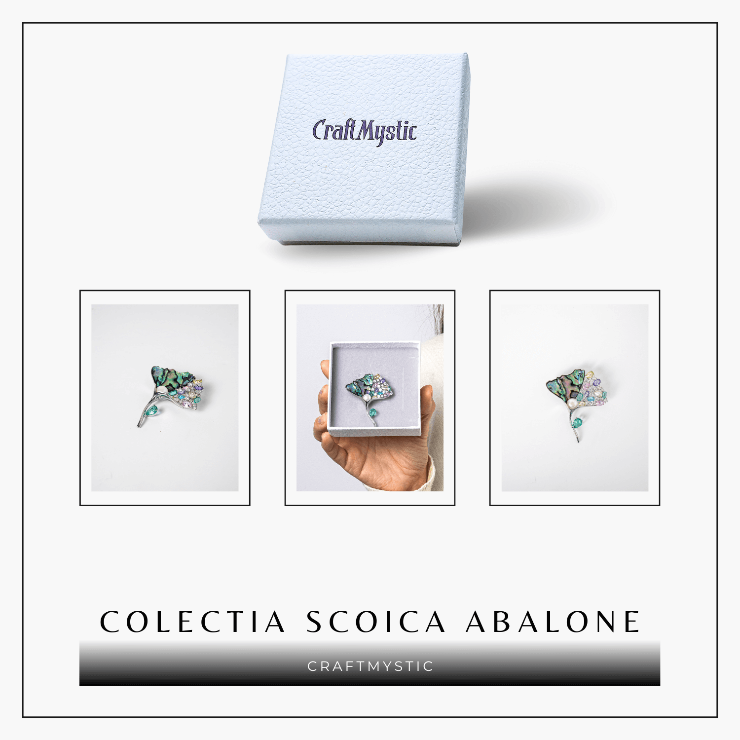 Brosa Scoica Abalone cu Perla Naturala si Zirconia