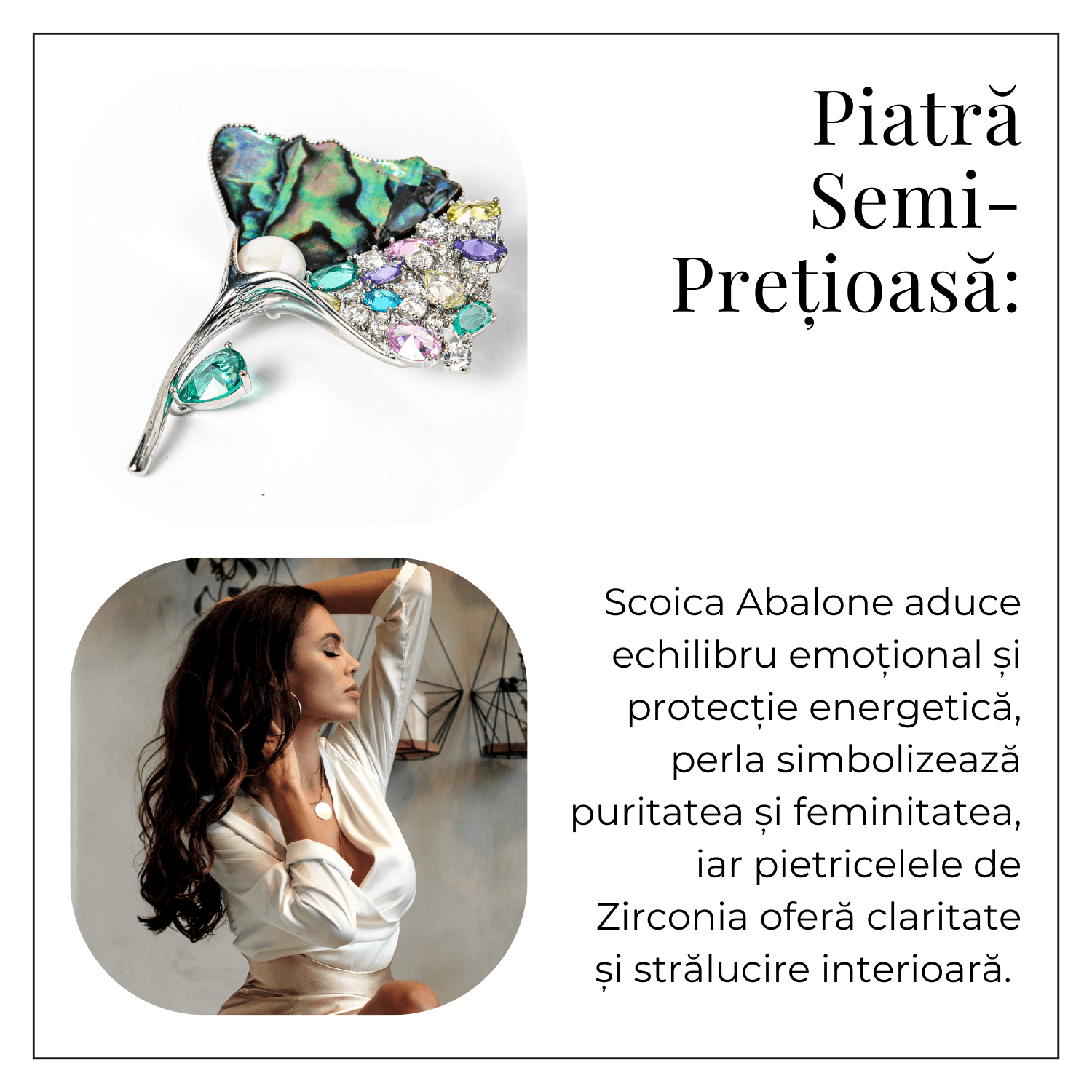 Brosa Scoica Abalone cu Perla Naturala si Zirconia
