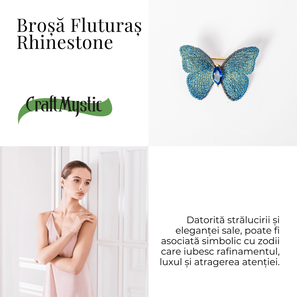 Brosa Fluturas cu Pietre Rhinestone