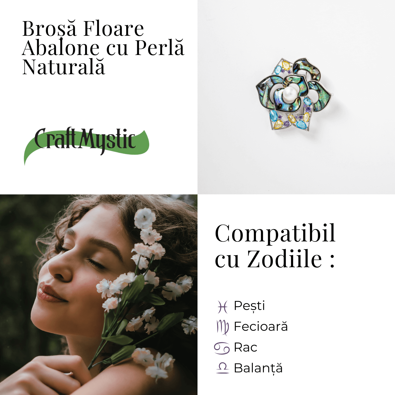 Brosa Floare Abalone cu Perla Naturala - Eleganta si Armonie