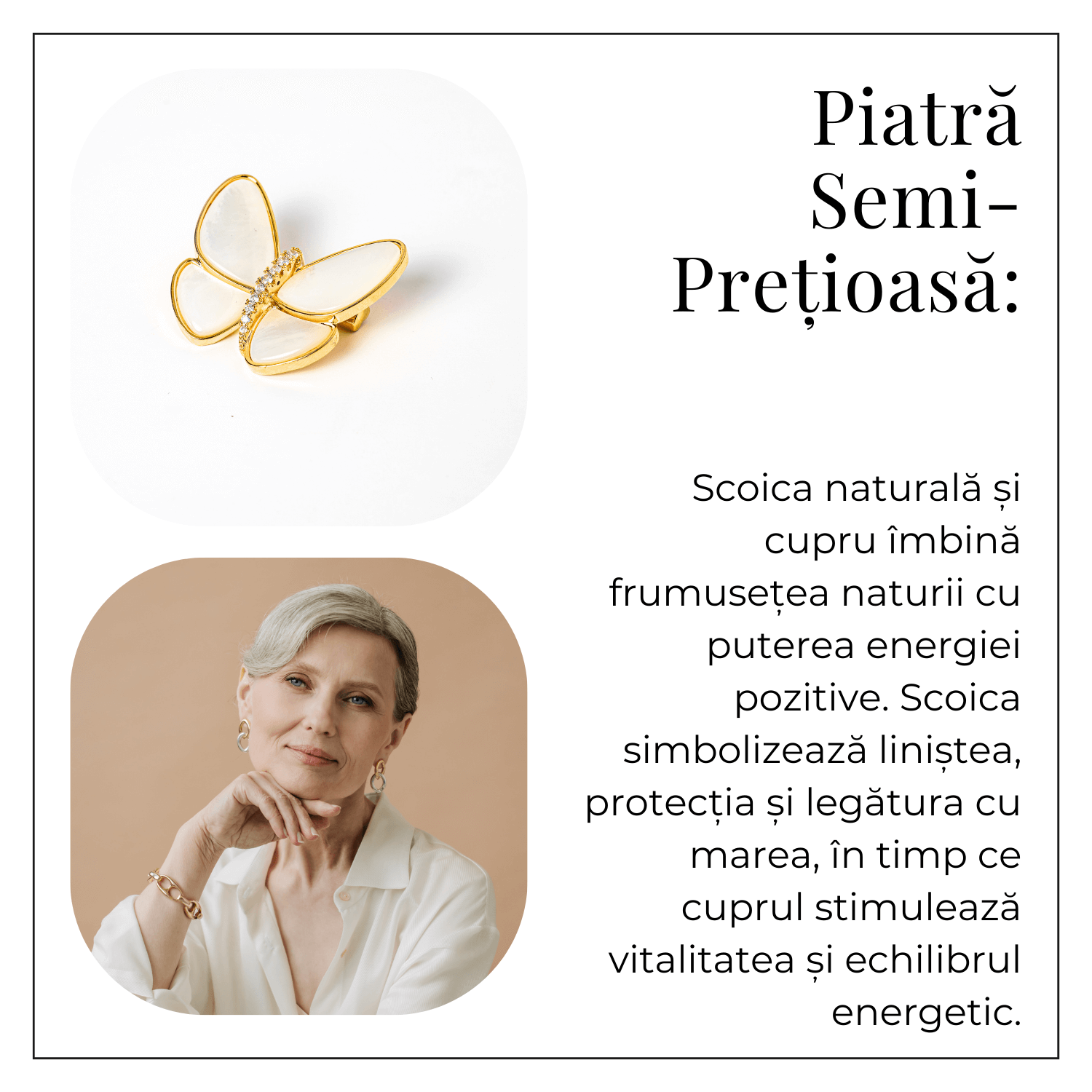 Brosa Fluturas cu Scoica Naturala si Cupru