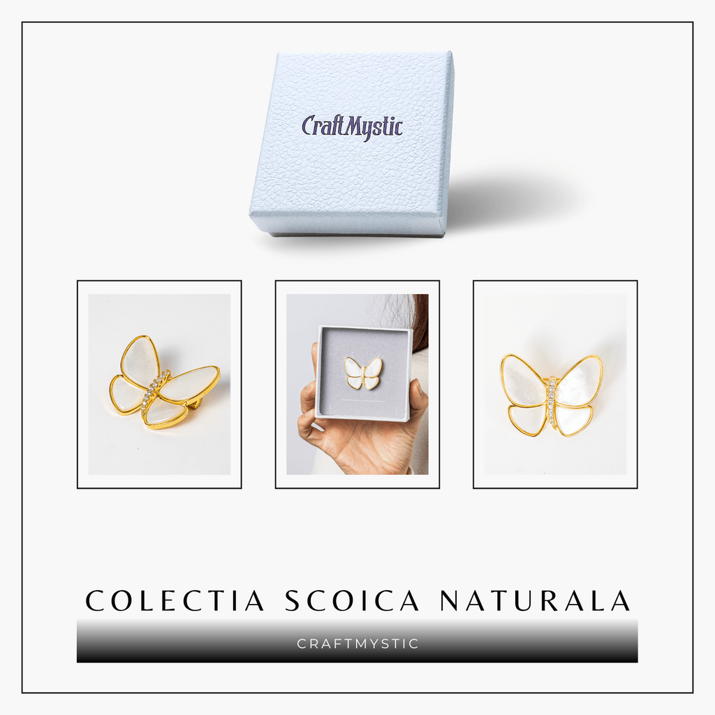 Brosa Fluturas cu Scoica Naturala si Cupru
