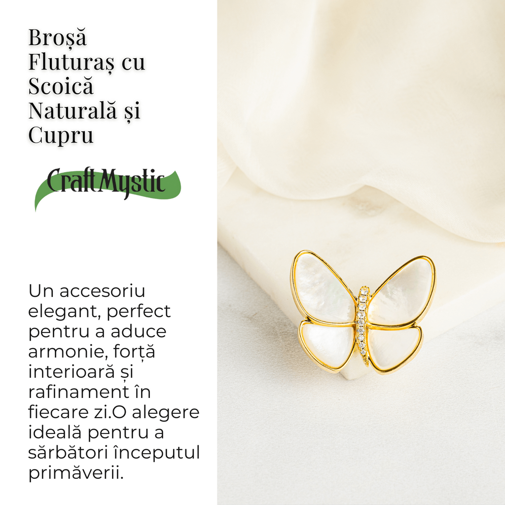 Brosa Fluturas cu Scoica Naturala si Cupru
