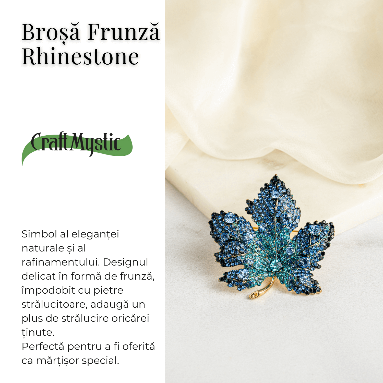 Brosa design frunza de artar cu pietre Rhinestone – Eleganta si rafinament
