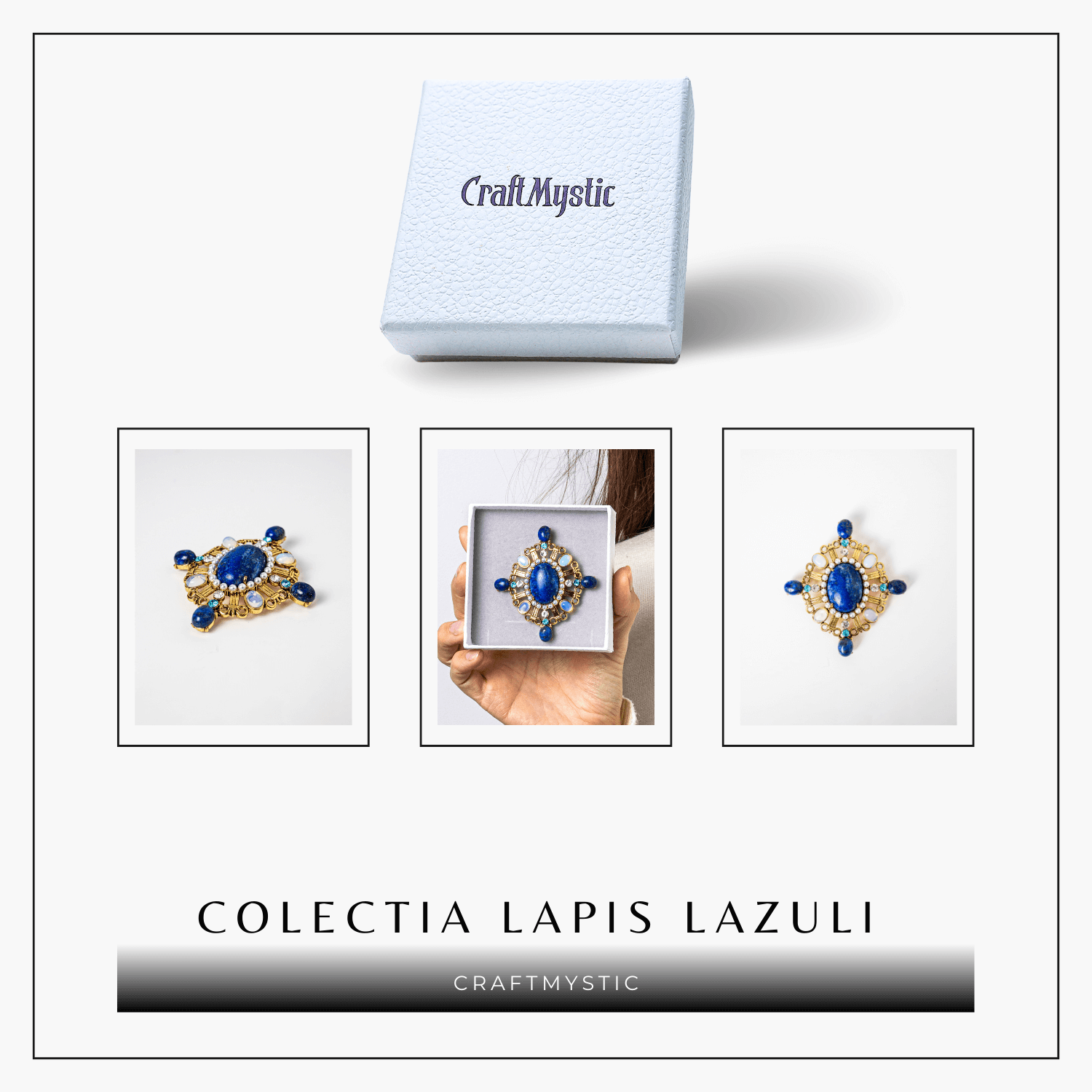 Brosa Lapis Lazuli cu Pietre de Opal si Perle Sintetice
