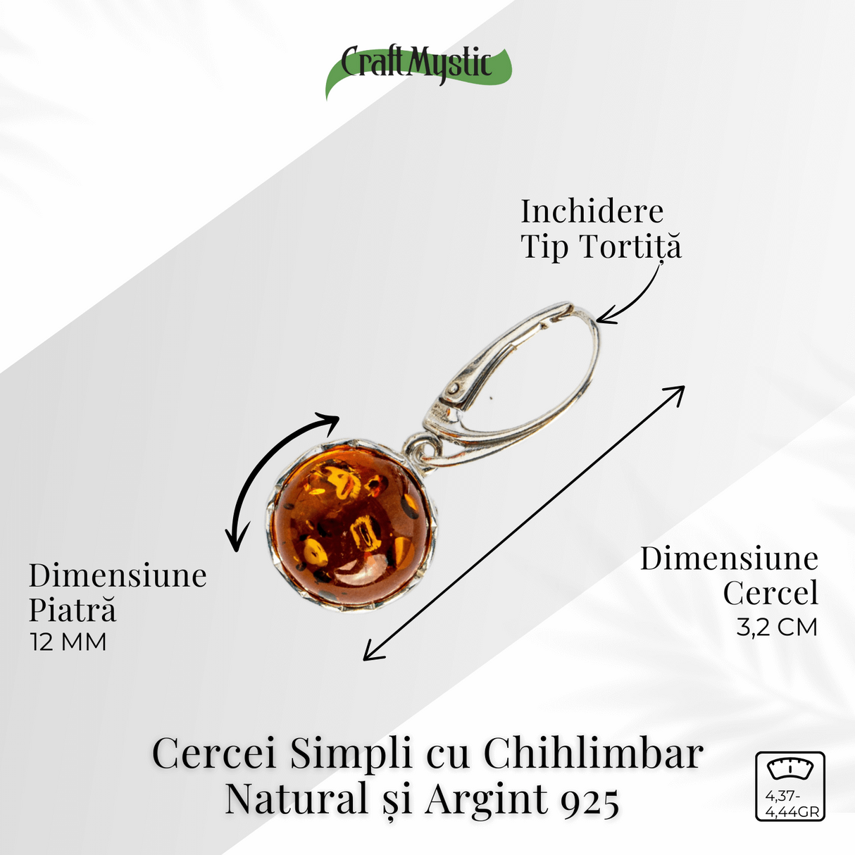 Piatra caldurii si linistii – Cercei simpli cu chihlimbar si montura argint 925