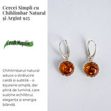 Piatra caldurii si linistii – Cercei simpli cu chihlimbar si montura argint 925
