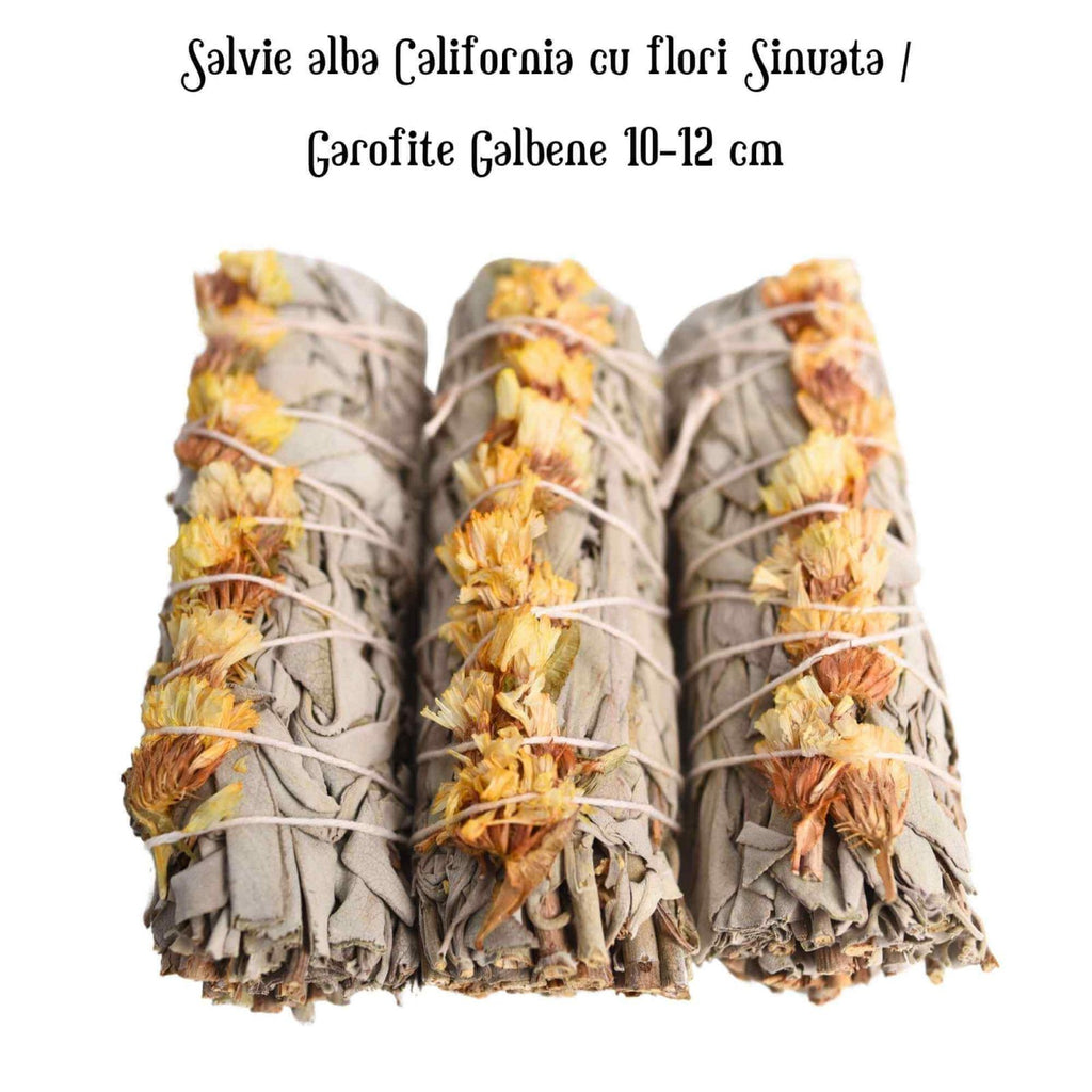 Buchet Salvie Alba California cu Garofite Galbene/Sinuata